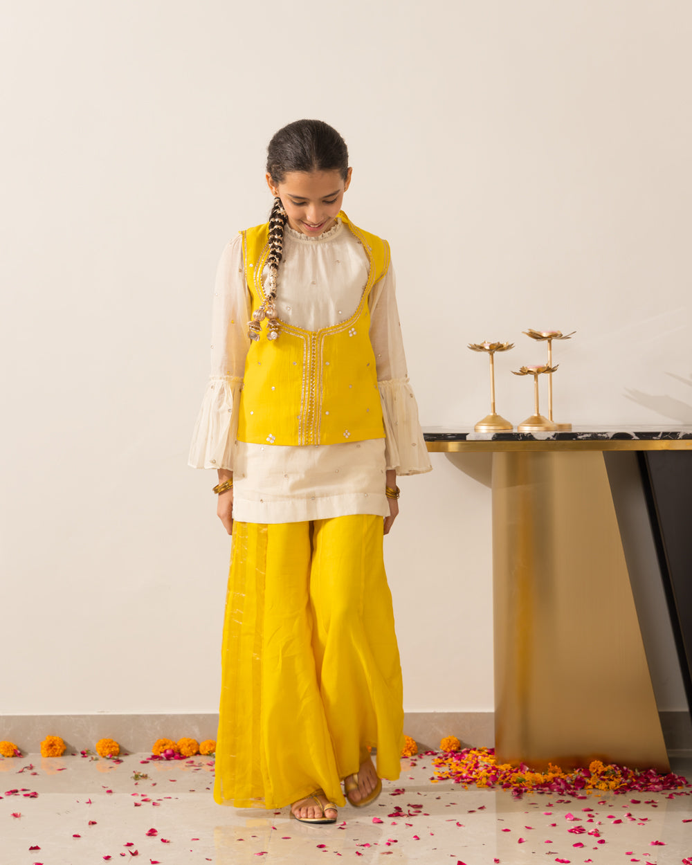 Embroidered Koti Set- Yellow