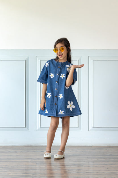 Daisy Embroidered Denim Dress