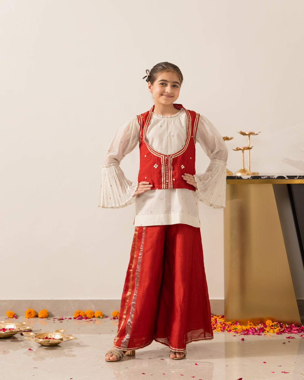 Embroidered Koti Set- Red