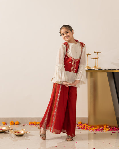 Embroidered Koti Set- Red