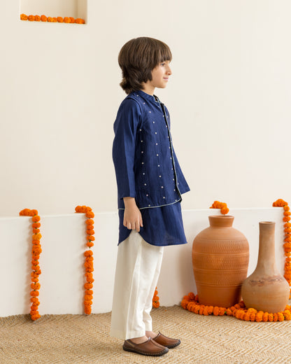 Mid Night Blue Beaded Kurta Set