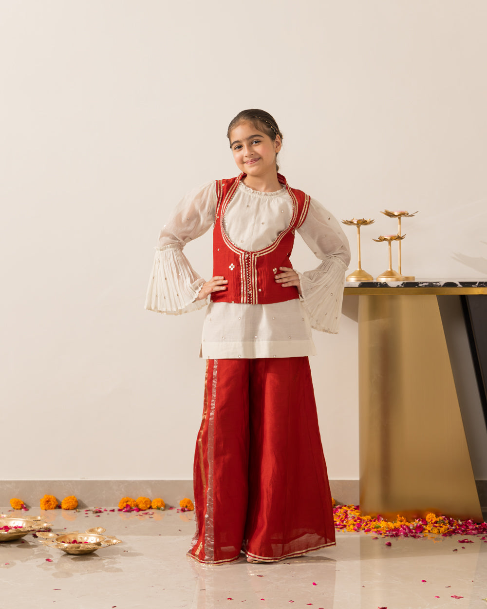 Embroidered Koti Set- Red