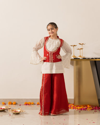 Embroidered Koti Set- Red