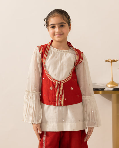Embroidered Koti Set- Red