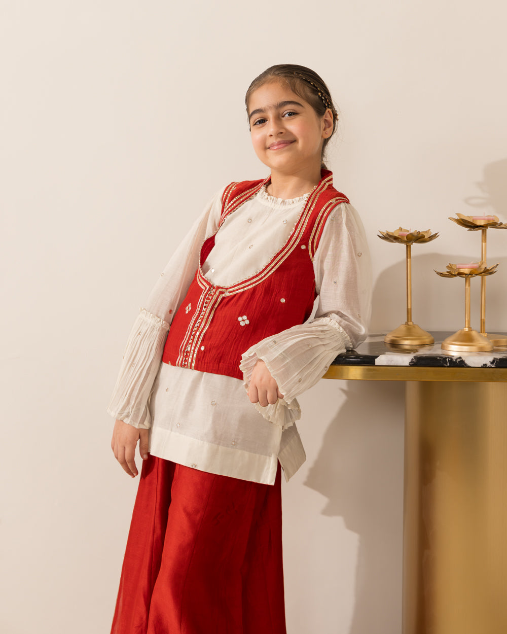 Embroidered Koti Set- Red