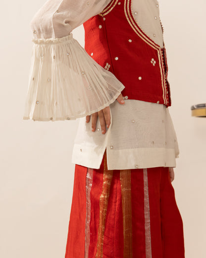 Embroidered Koti Set- Red