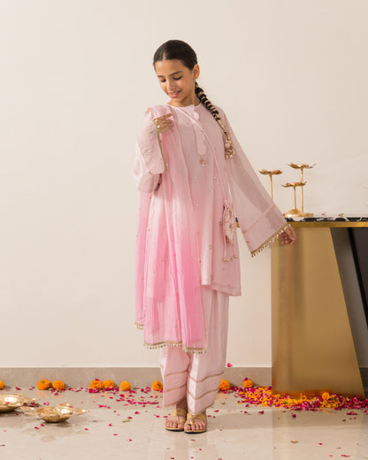 Gota Embellished 3 Pc Set- Pink