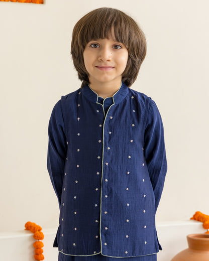 Mid Night Blue Beaded Kurta Set