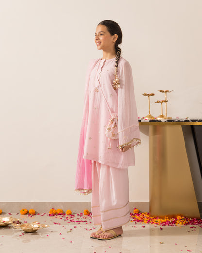 Gota Embellished 3 Pc Set- Pink