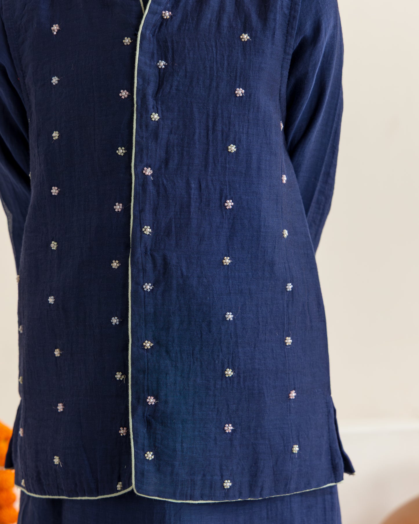 Mid Night Blue Beaded Kurta Set