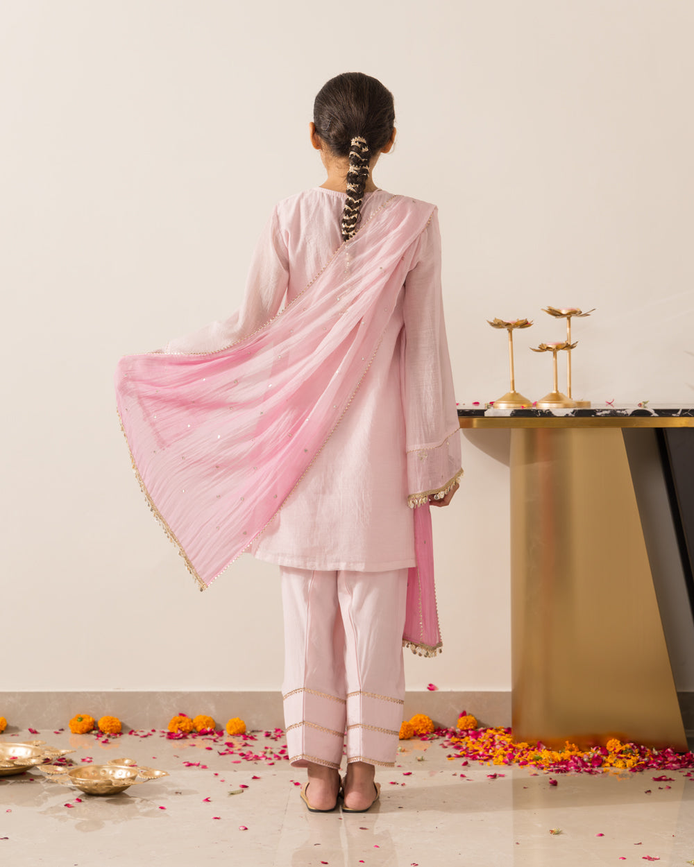 Gota Embellished 3 Pc Set- Pink