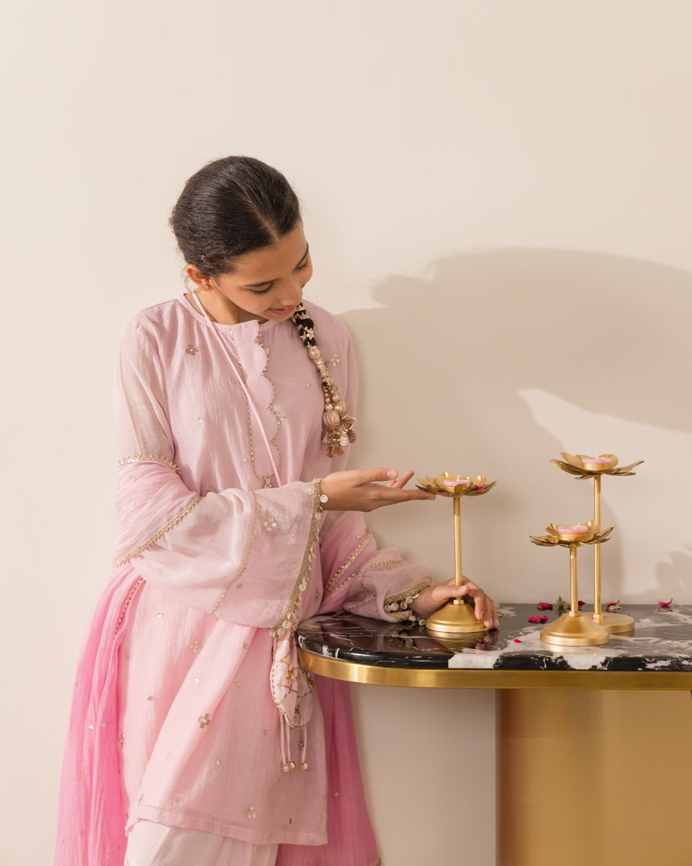 Gota Embellished 3 Pc Set- Pink