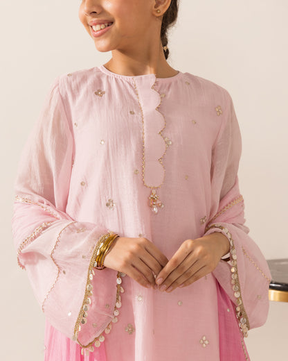 Gota Embellished 3 Pc Set- Pink