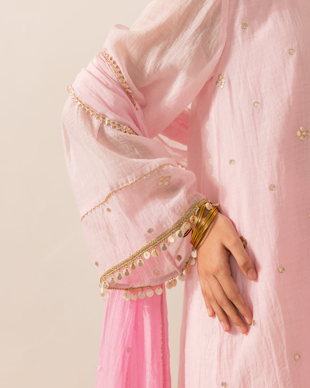Gota Embellished 3 Pc Set- Pink