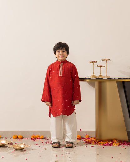 Mirror Kurta Set- Red