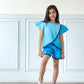 Blue Sky Ombre Top With Bermuda Pleated Shorts