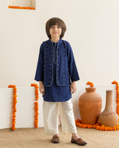 Mid Night Blue Beaded Kurta Set