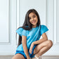 Blue Sky Ombre Top With Bermuda Pleated Shorts