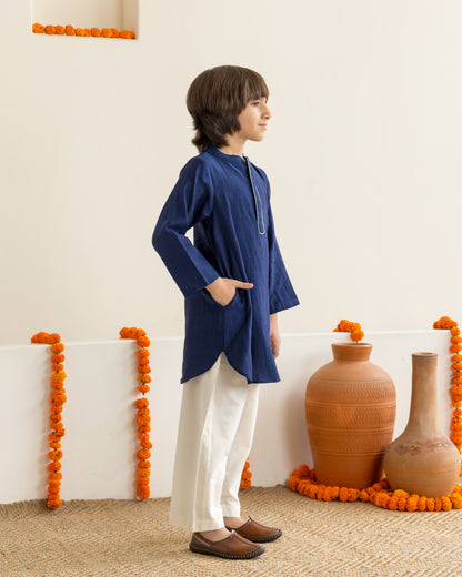 Mid Night Blue Beaded Kurta Set