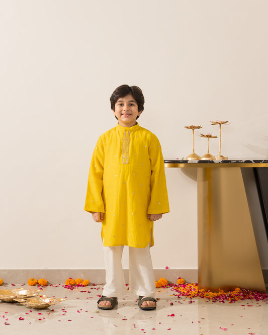 Mirror Kurta Set- Yellow