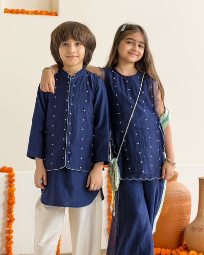 Mid Night Blue Beaded Kurta Set