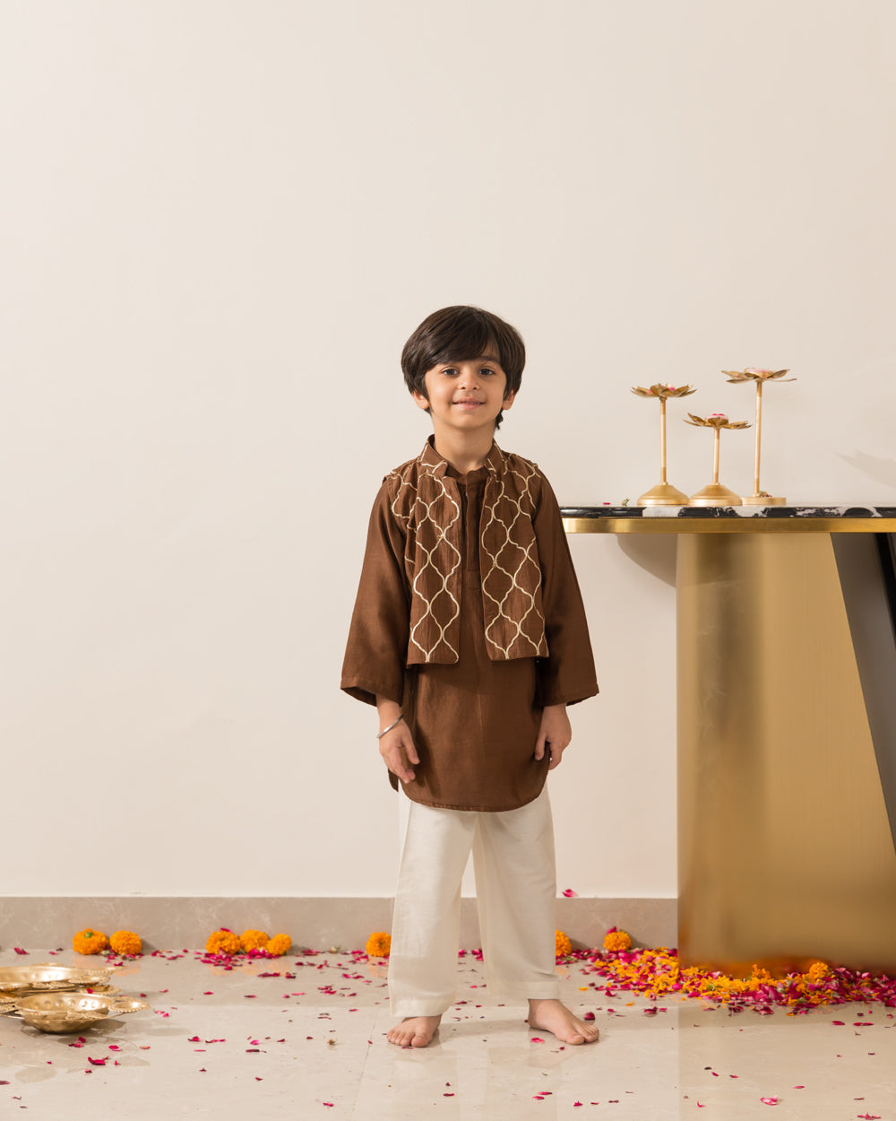 Mocha Embroidered Jacket Kurta Set