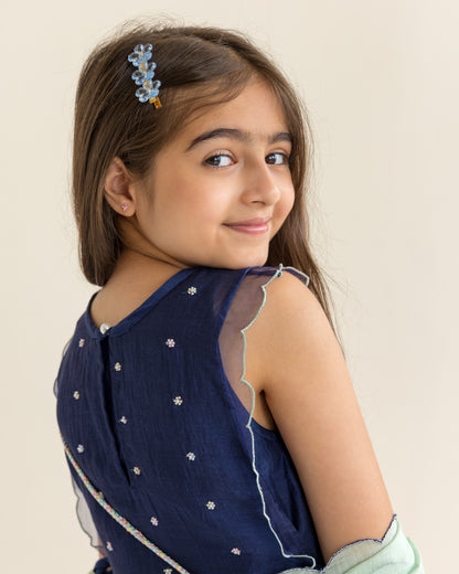 Sharara With Beaded Overlay Set- Midnight Blue
