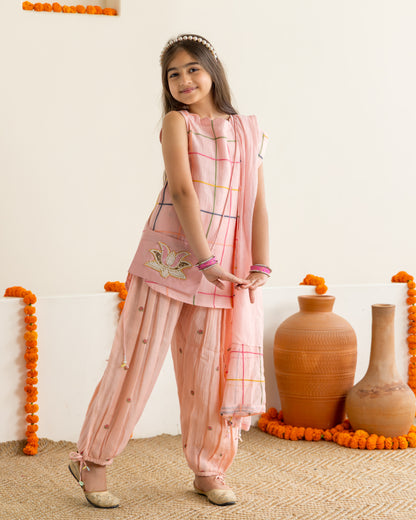 Peach Embroidered Balloon Salwar Set