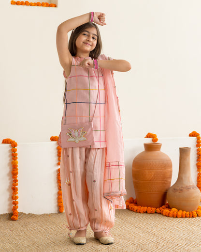 Peach Embroidered Balloon Salwar Set