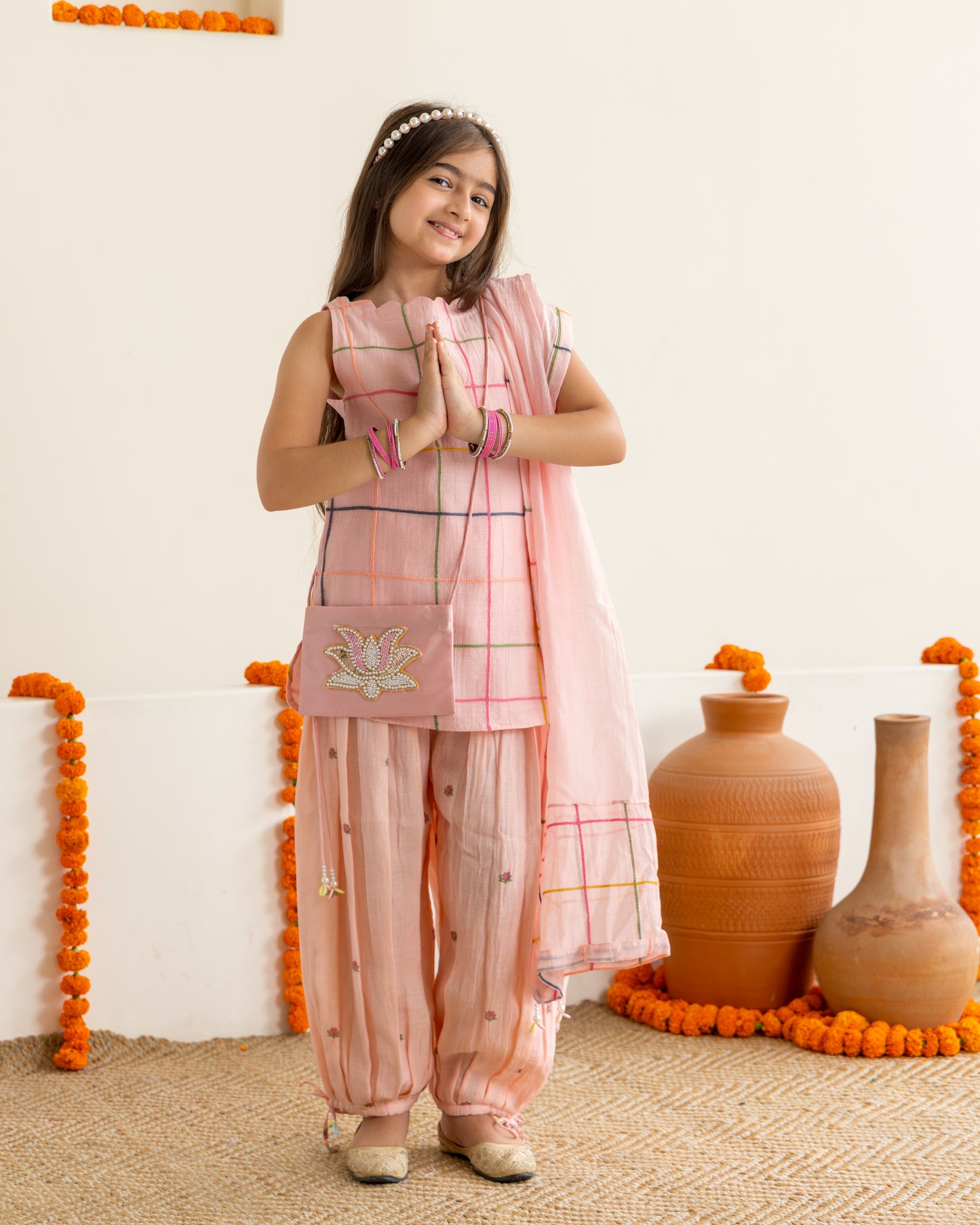 Peach Embroidered Balloon Salwar Set