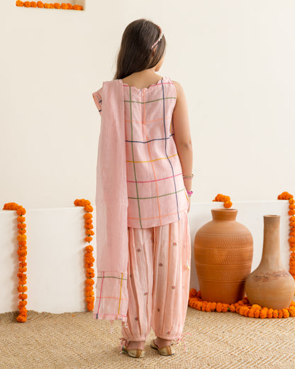 Peach Embroidered Balloon Salwar Set