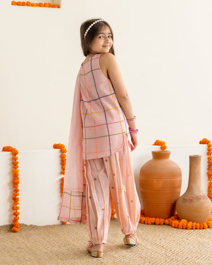 Peach Embroidered Balloon Salwar Set