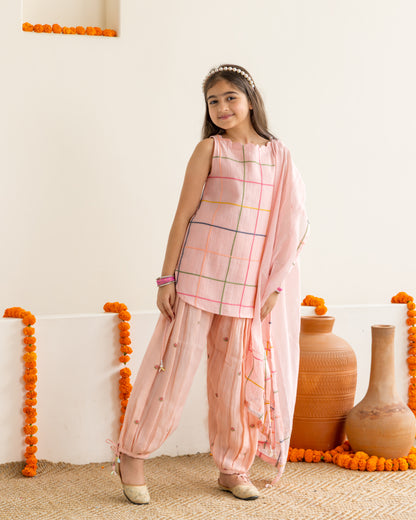 Peach Embroidered Balloon Salwar Set