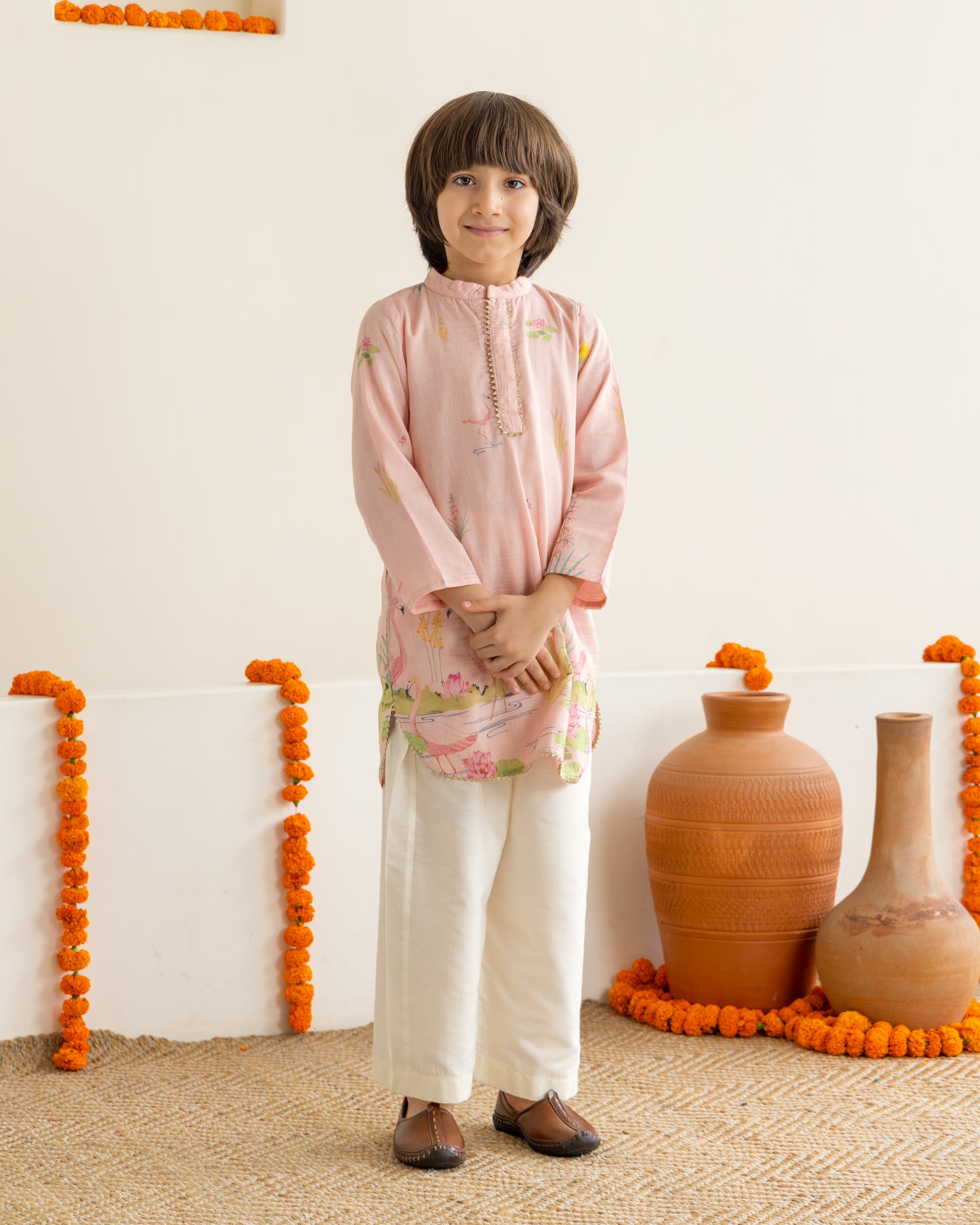Peach Flamingo Kurta Set