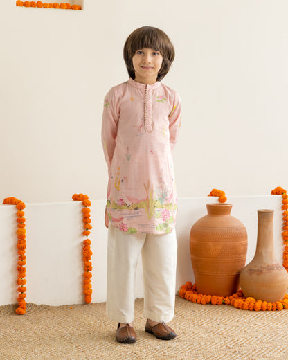 Peach Flamingo Kurta Set