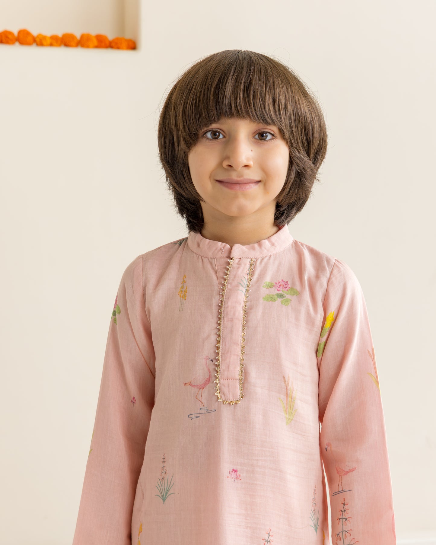Peach Flamingo Kurta Set
