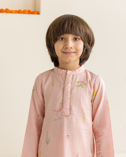 Peach Flamingo Kurta Set