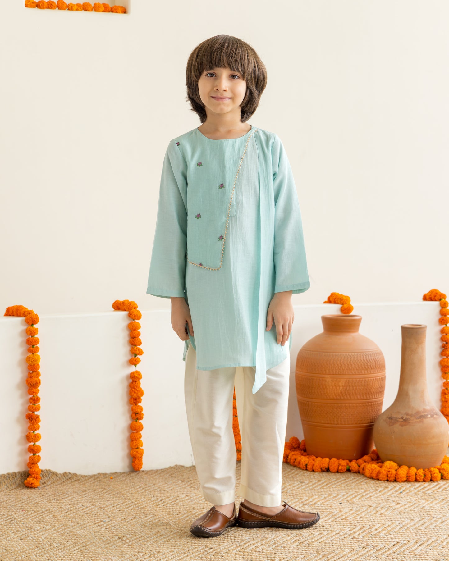Lotus Print Kurta Set - Blue