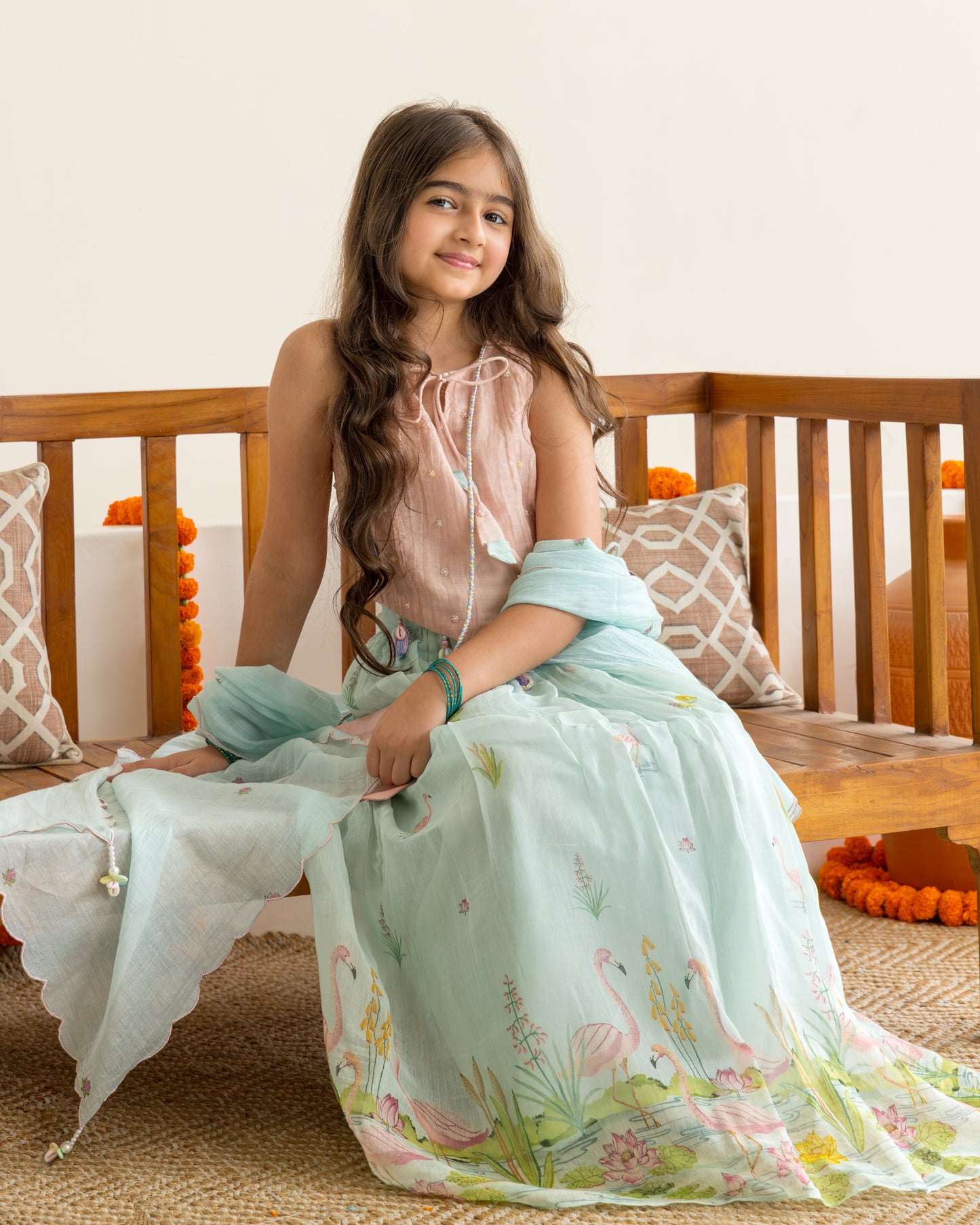 Flamingo Lehenga Set- Blue