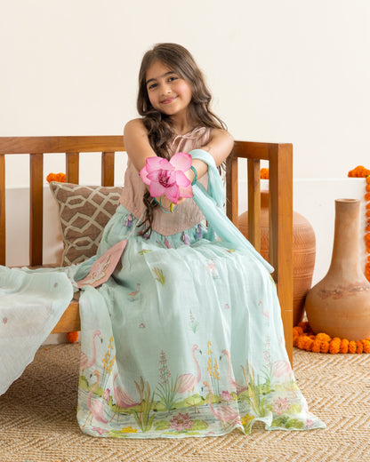 Flamingo Lehenga Set- Blue