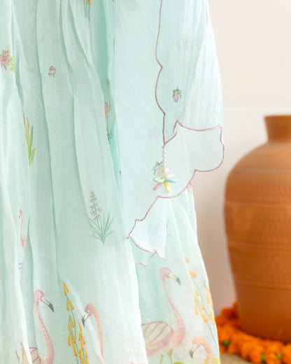 Flamingo Lehenga Set- Blue