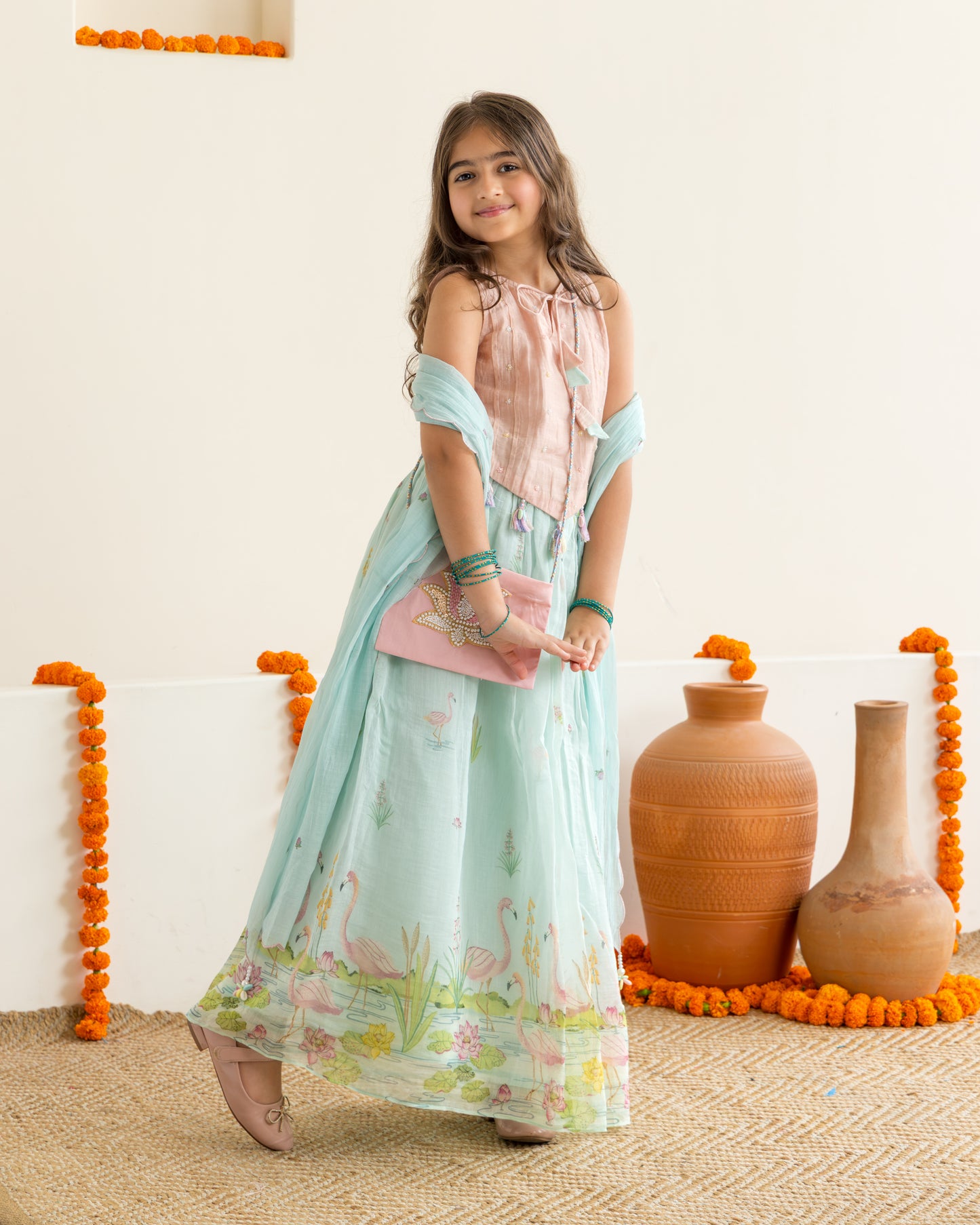Flamingo Lehenga Set- Blue