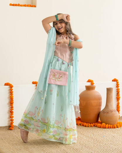Flamingo Lehenga Set- Blue