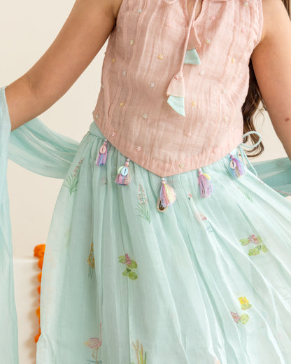 Flamingo Lehenga Set- Blue