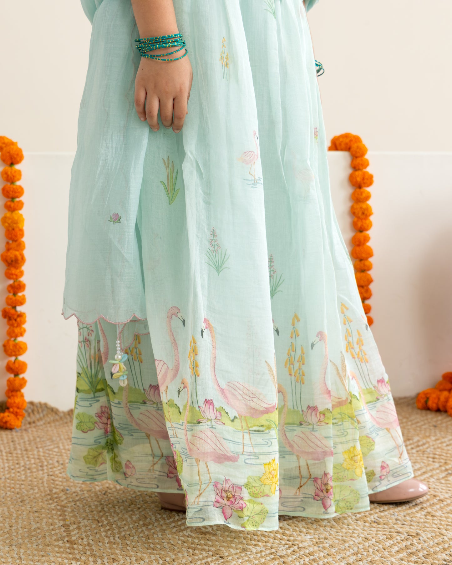 Flamingo Lehenga Set- Blue