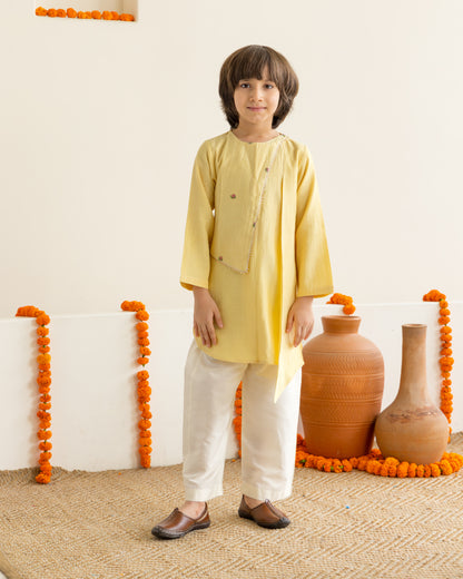 Lotus Print Kurta Set - Yellow