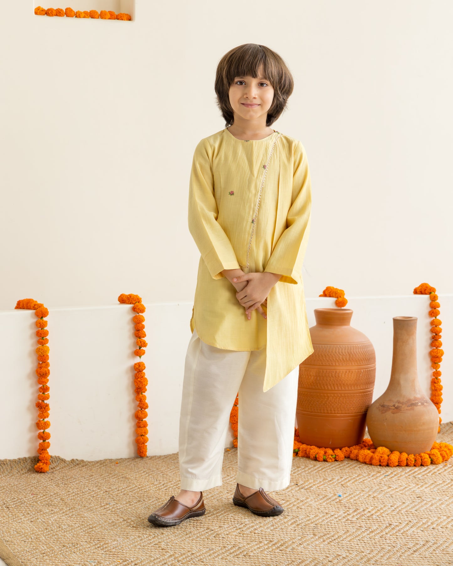 Lotus Print Kurta Set - Yellow