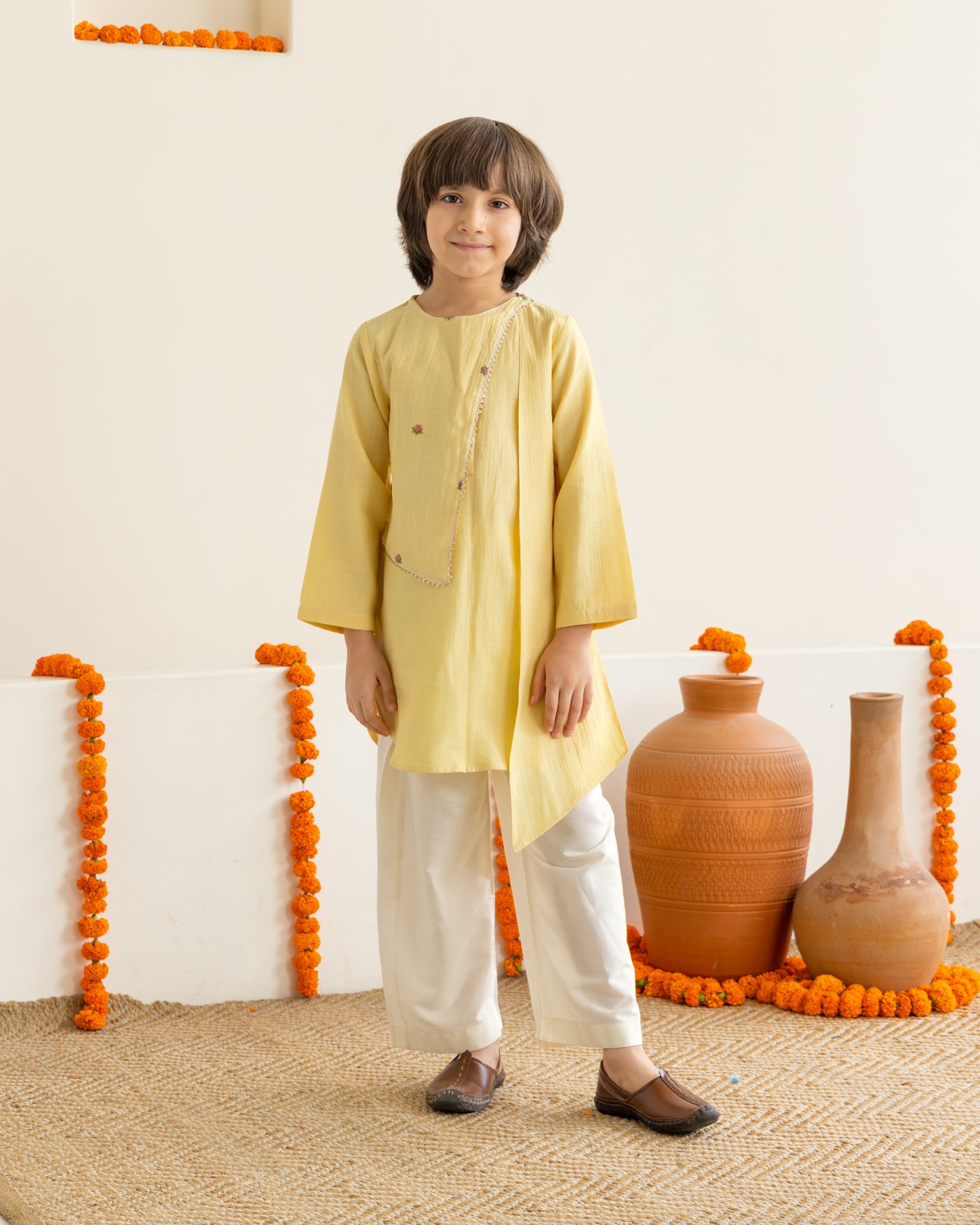 Lotus Print Kurta Set - Yellow