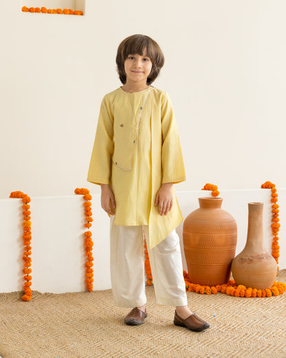 Lotus Print Kurta Set - Yellow