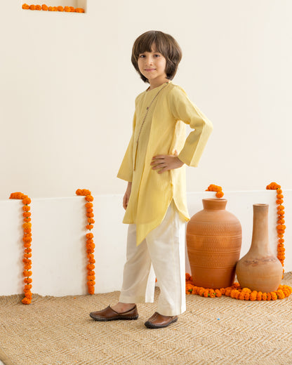 Lotus Print Kurta Set - Yellow